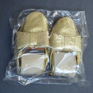 Bertlyn Gold Bow Folding Ballet Flats NEW NOS Never Worn